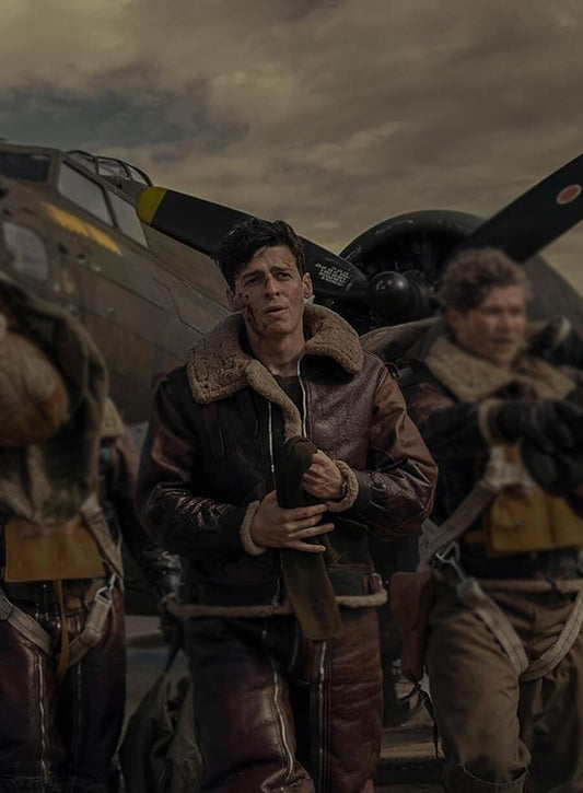 Harpoon Major Harry Crosby Inspired Black & Brown Leather Jacket - Masters Of The Air Style