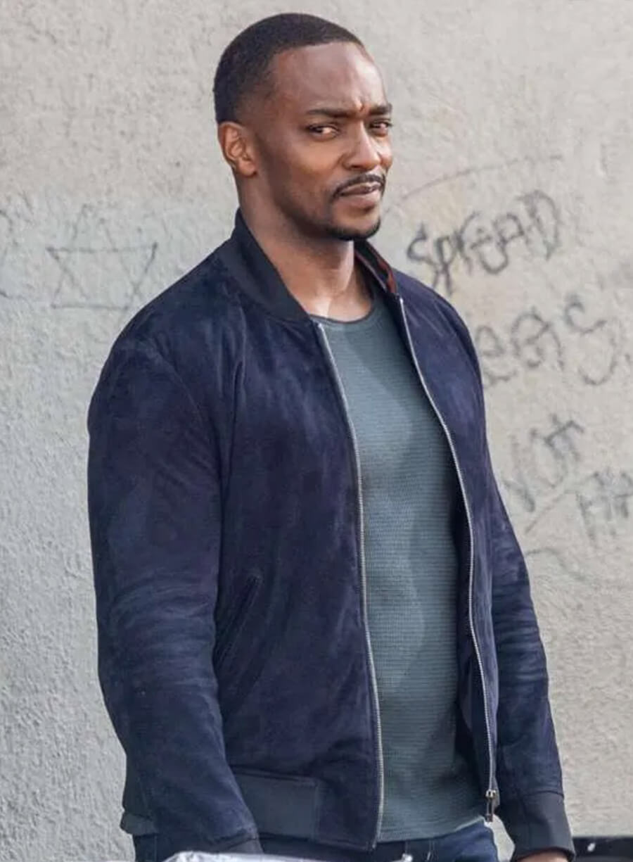 Harpoon Sam Wilson Inspired Blue Suede Leather Bomber Jacket - Captain America: Brave New World Style
