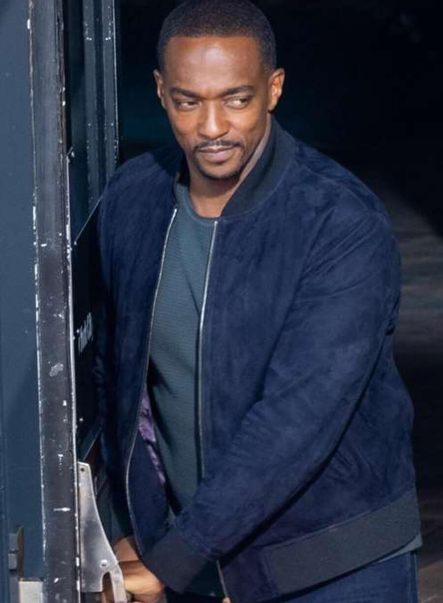 Harpoon Sam Wilson Inspired Blue Suede Leather Bomber Jacket - Captain America: Brave New World Style