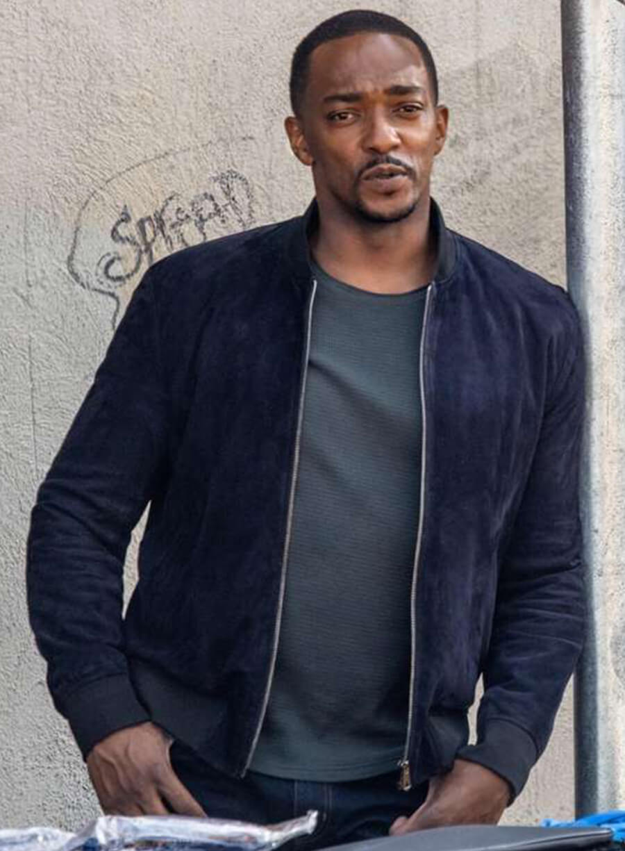 Harpoon Sam Wilson Inspired Blue Suede Leather Bomber Jacket - Captain America: Brave New World Style