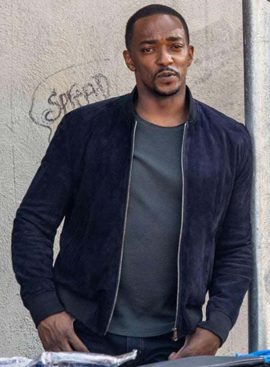 Harpoon Sam Wilson Inspired Blue Suede Leather Bomber Jacket - Captain America: Brave New World Style
