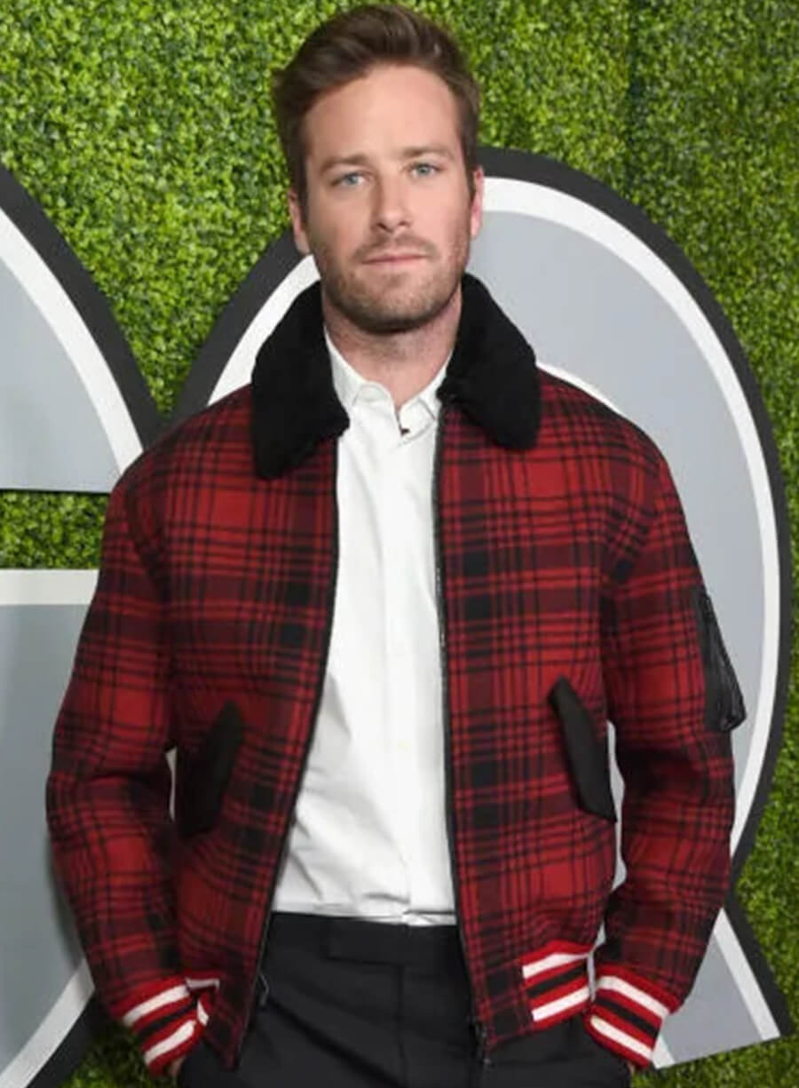 Harpoon Armie Hammer Plaid Inspired Red Leather Jacket
