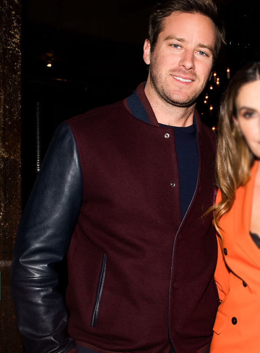 Harpoon Armie Hammer Maroon Inspired Maroon & Black Varsity Jacket