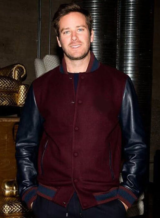 Harpoon Armie Hammer Maroon Inspired Maroon & Black Varsity Jacket