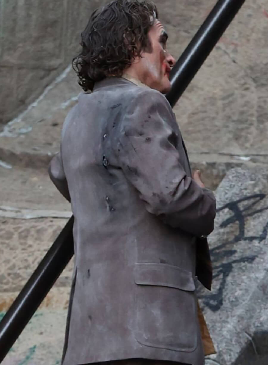 Harpoon Arthur Fleck Inspired Grey Suiting Fabric Leather Jacket - Joker: Folie � Deux Style