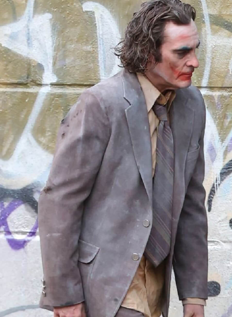 Harpoon Arthur Fleck Inspired Grey Suiting Fabric Leather Jacket - Joker: Folie � Deux Style