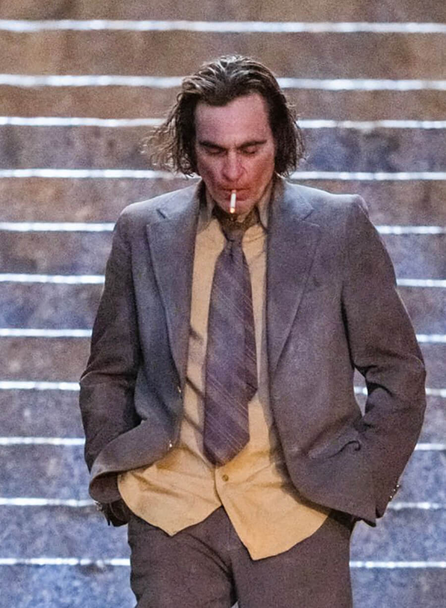 Harpoon Arthur Fleck Inspired Grey Suiting Fabric Leather Jacket - Joker: Folie � Deux Style