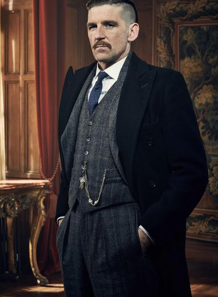Harpoon Arthur Shelby Inspired Black Wool Coat - Peaky Blinders Style