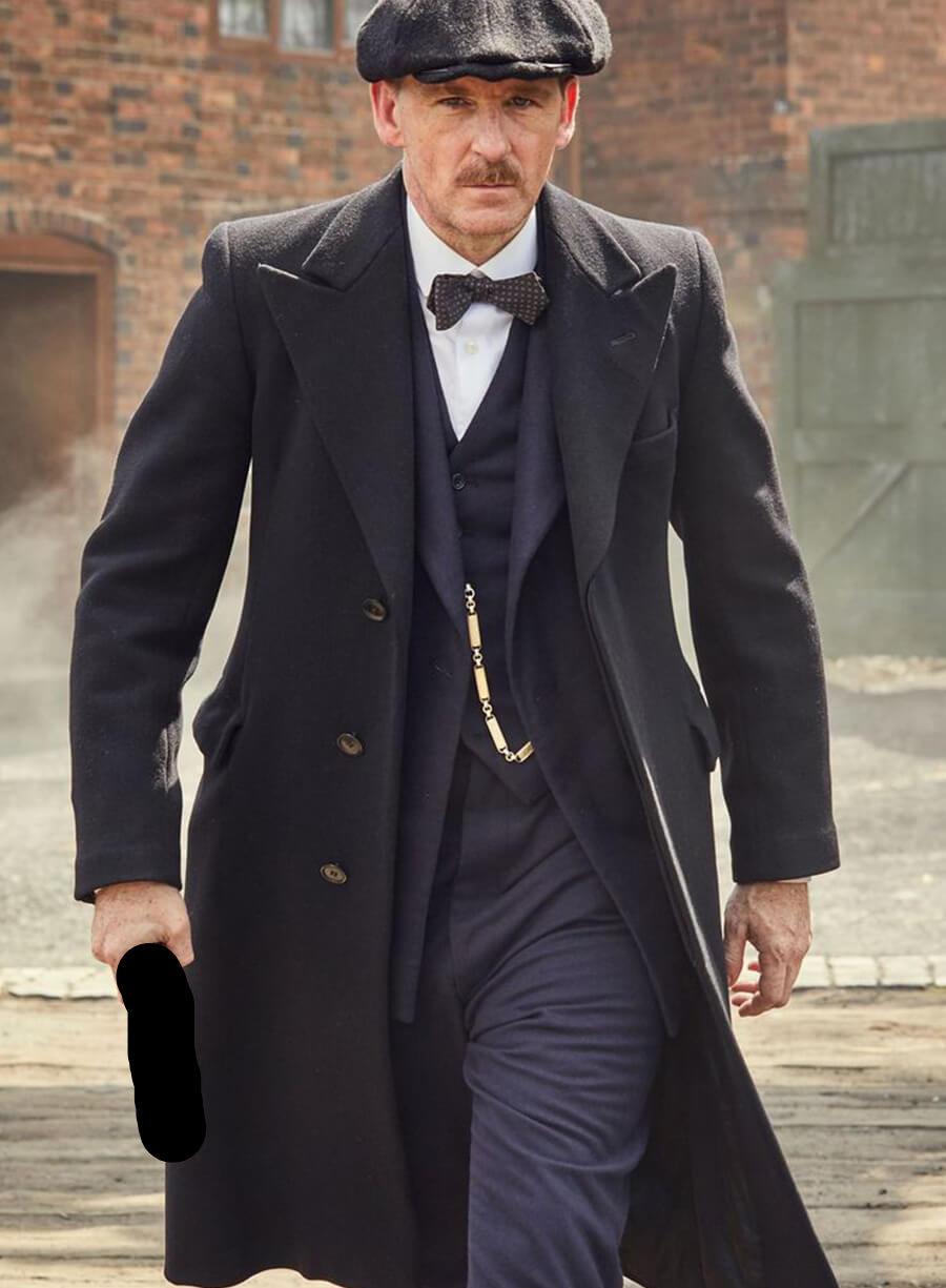 Harpoon Arthur Shelby Inspired Black Wool Coat - Peaky Blinders Style
