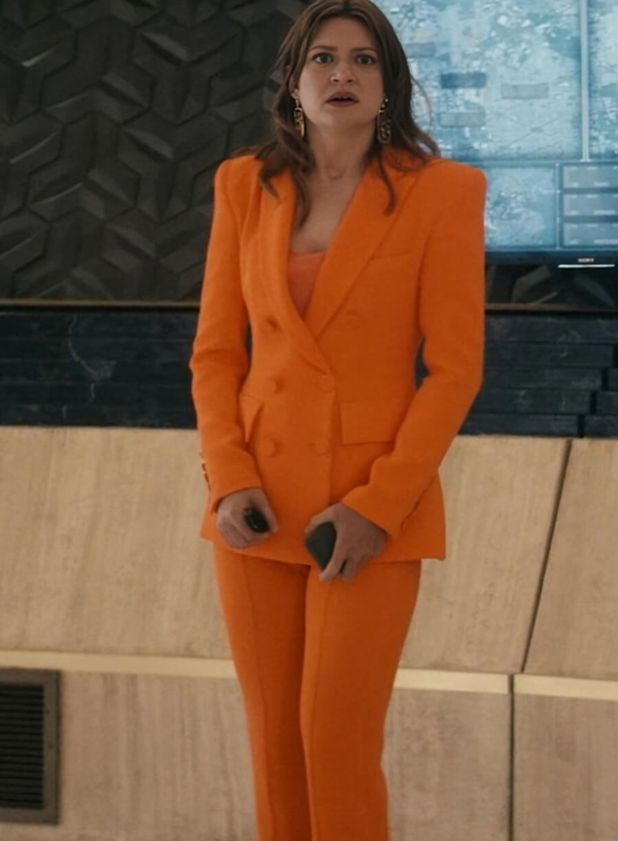 Harpoon Ashley Barrett Inspired Orange Suiting Fabric Leather Jacket