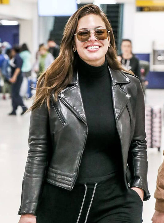Harpoon Ashley Graham Inspired Black Real Leather Biker Jacket