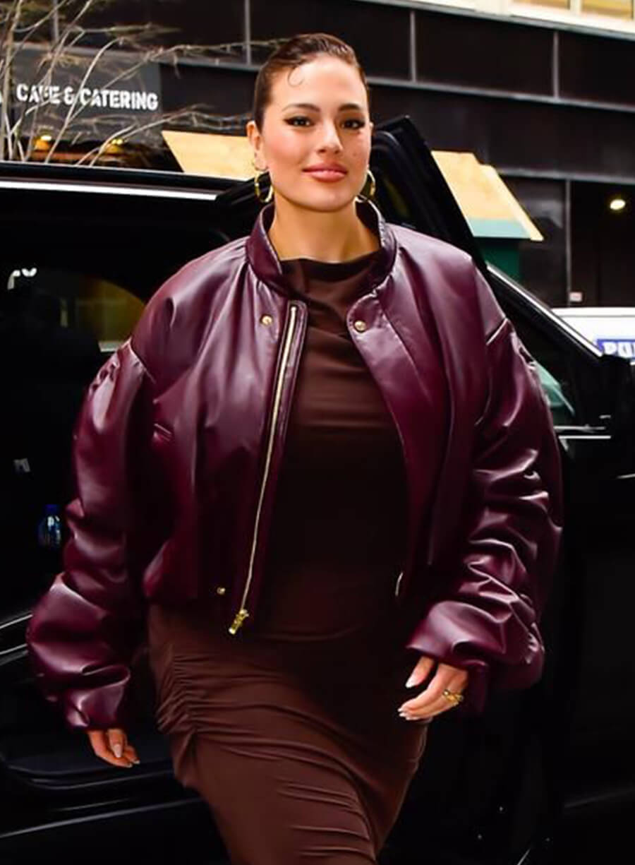 Harpoon Ashley Graham Burgundy Inspired Burgundy Real Leather Leather Jacket