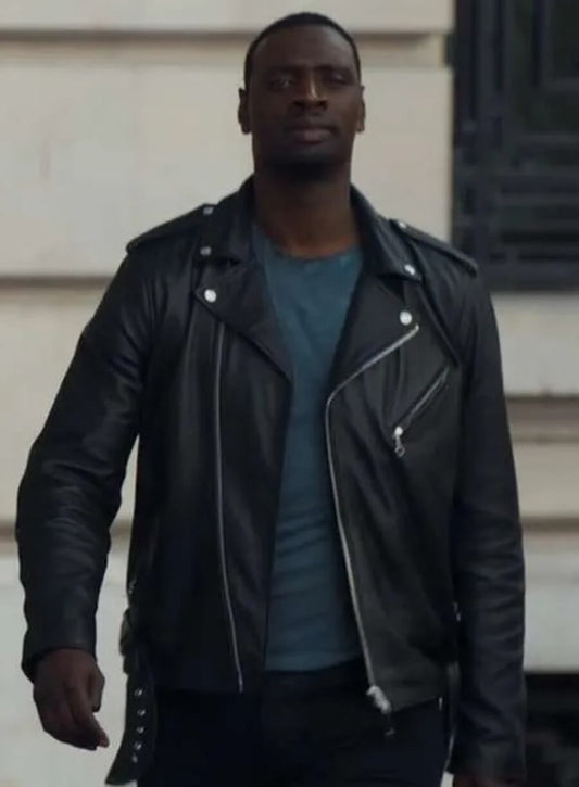 Harpoon Assane Diop Inspired Black Leather Jacket - Lupin Style