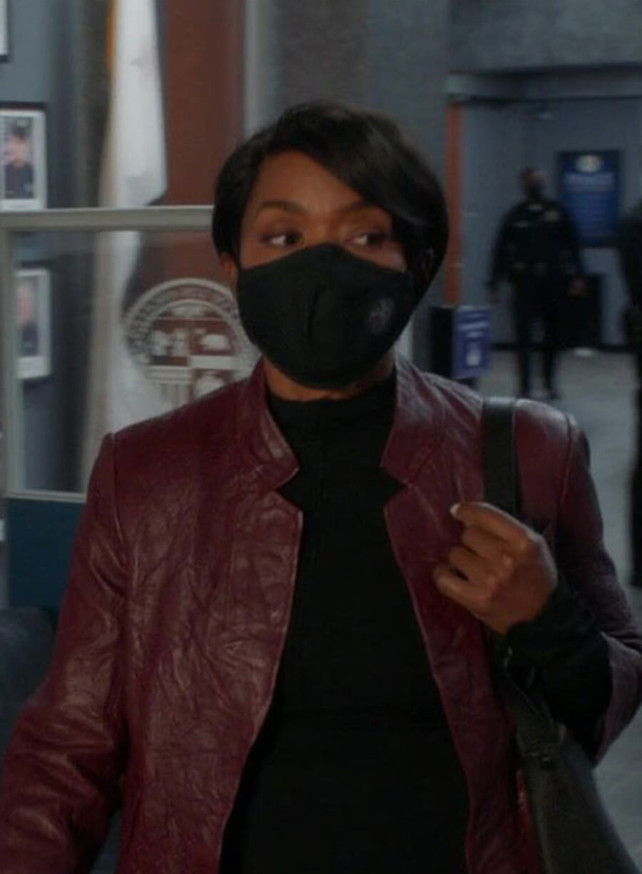 Harpoon Athena Grant Inspired Maroon Leather Jacket - 9-1-1 Style