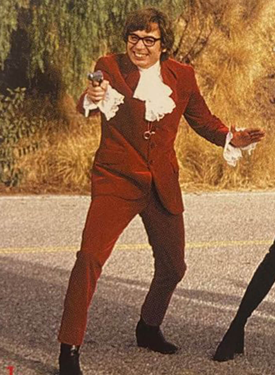 Harpoon Mike Myers Inspired Red Velvet Trouser Leather Jacket - Austin Powers Style