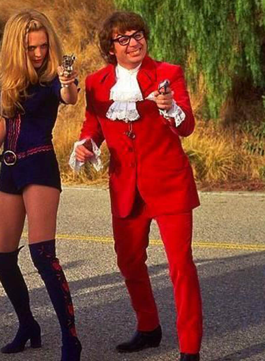 Harpoon Mike Myers Inspired Red Velvet Trouser Leather Jacket - Austin Powers Style
