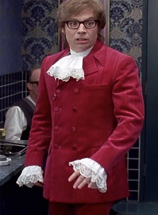 Harpoon Mike Myers Inspired Red Velvet Trouser Leather Jacket - Austin Powers Style