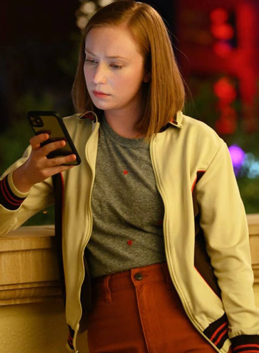 Harpoon Ava Benton Inspired Beige Bomber Jacket - Hacks Tv Series Style