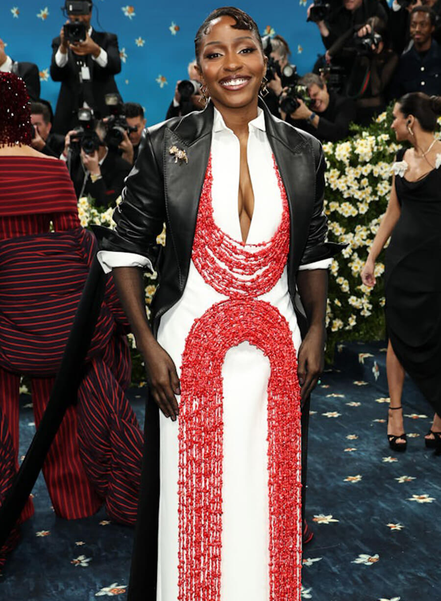 Harpoon Ayo Edebiri Inspired Black Real Leather Coat - Met Gala 2025 Style
