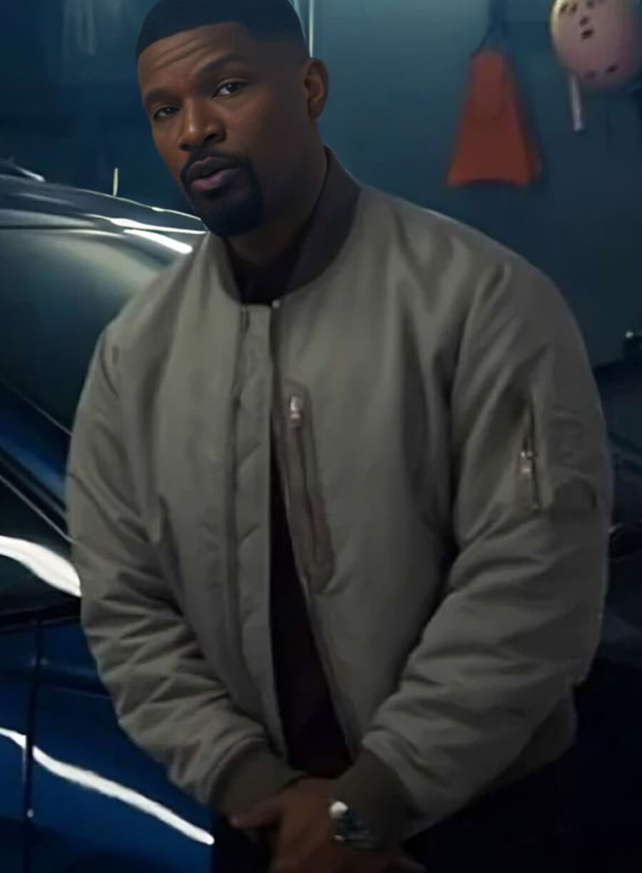 Harpoon Jamie Foxx Inspired Grey Bomber Jacket