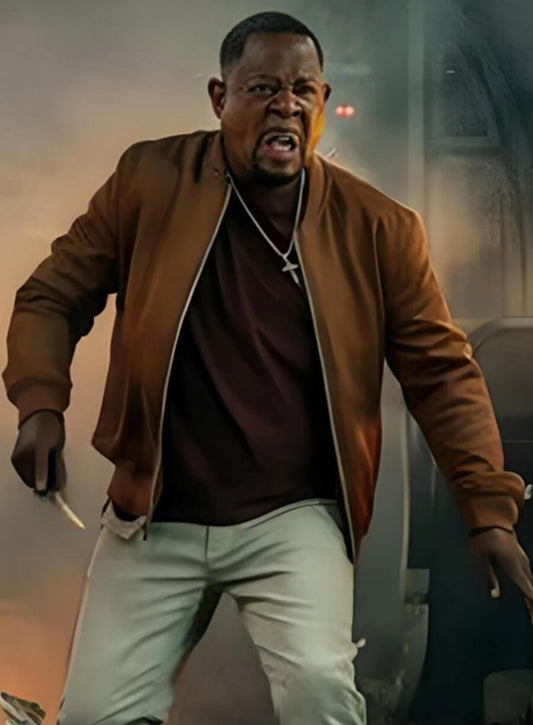 Harpoon Marcus Miles Burnett Inspired Brown Fabric Leather Jacket - Bad Boys Ride or Die Style