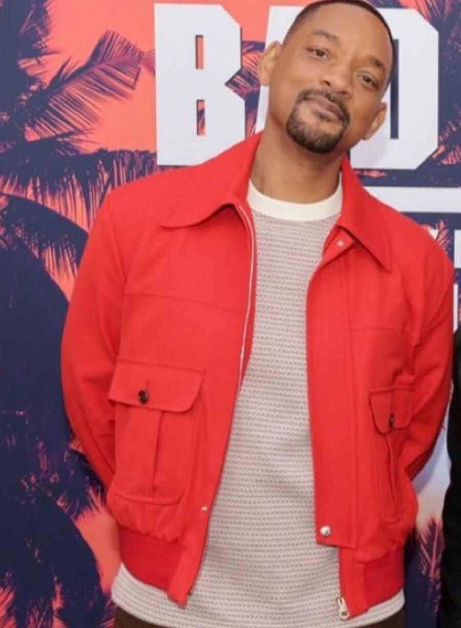 Harpoon Will Smith Inspired Red Blend Fabric Leather Jacket - Bad Boys Ride or Die Style