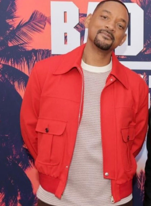 Harpoon Will Smith Inspired Red Blend Fabric Leather Jacket - Bad Boys Ride or Die Style