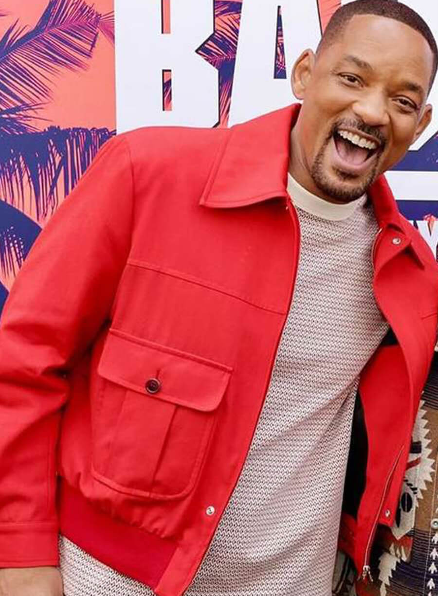 Harpoon Will Smith Inspired Red Blend Fabric Leather Jacket - Bad Boys Ride or Die Style