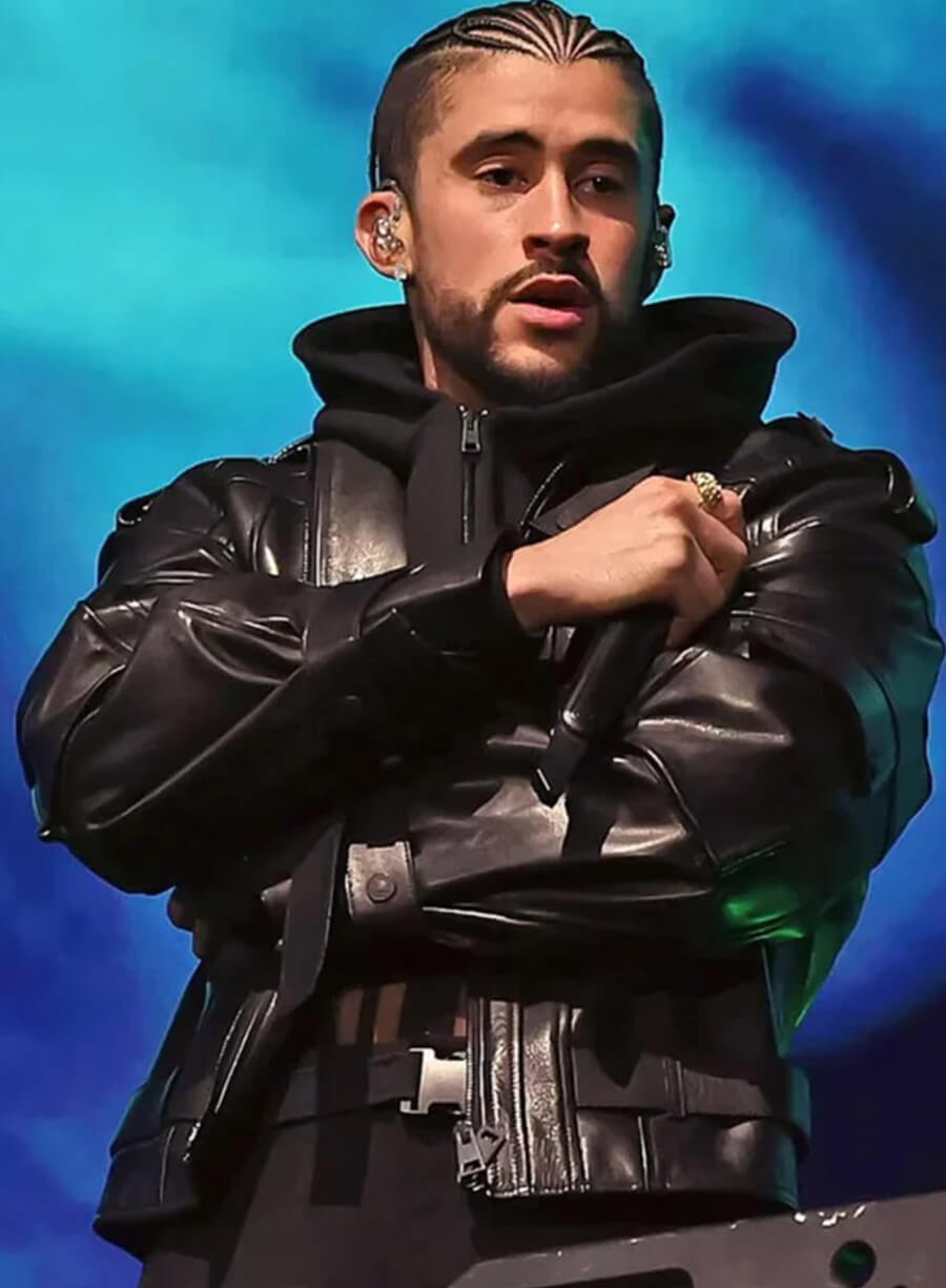Harpoon Bad Bunny Arts Festival Inspired Black Leather Jacket