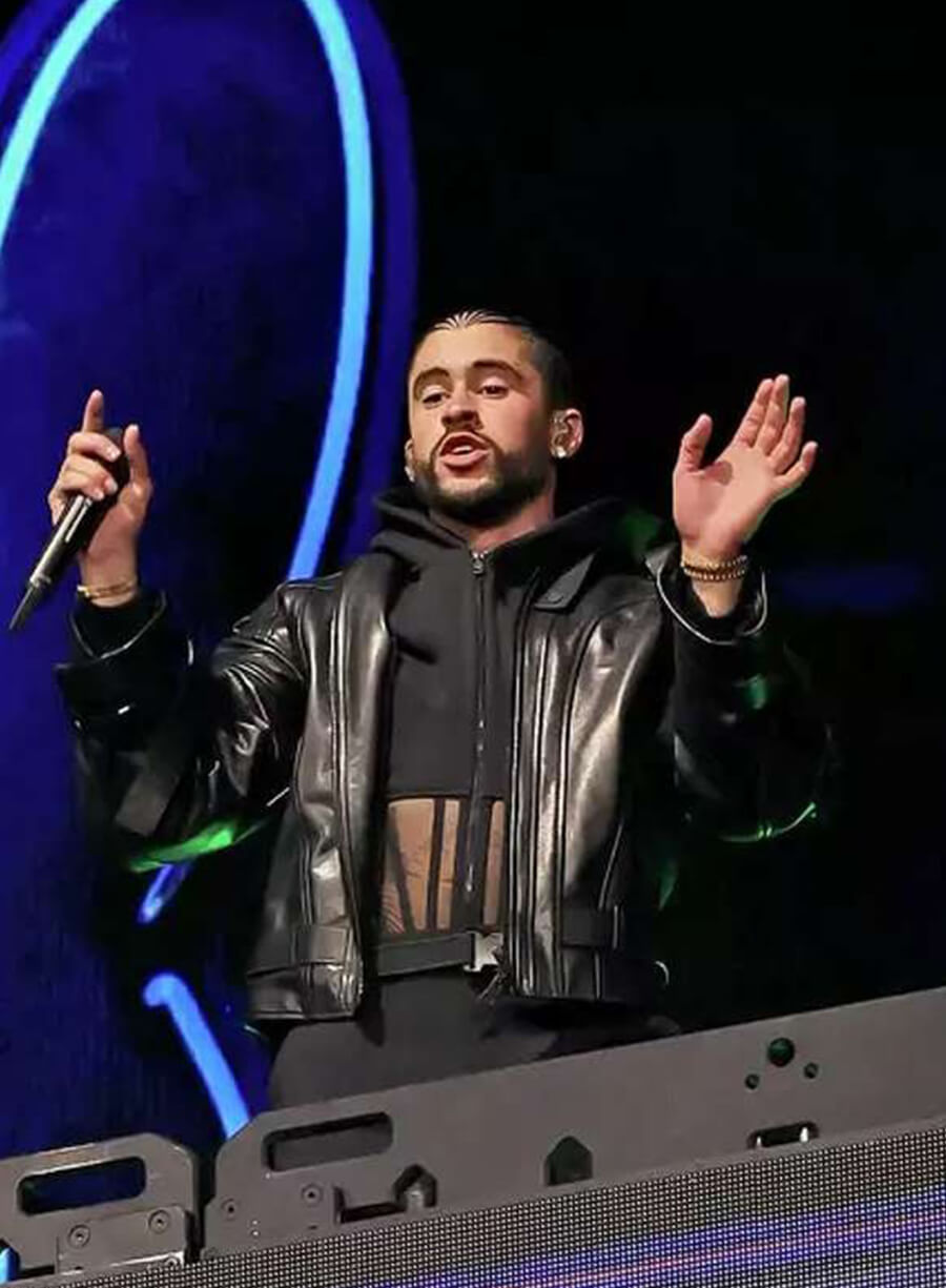 Harpoon Bad Bunny Arts Festival Inspired Black Leather Jacket