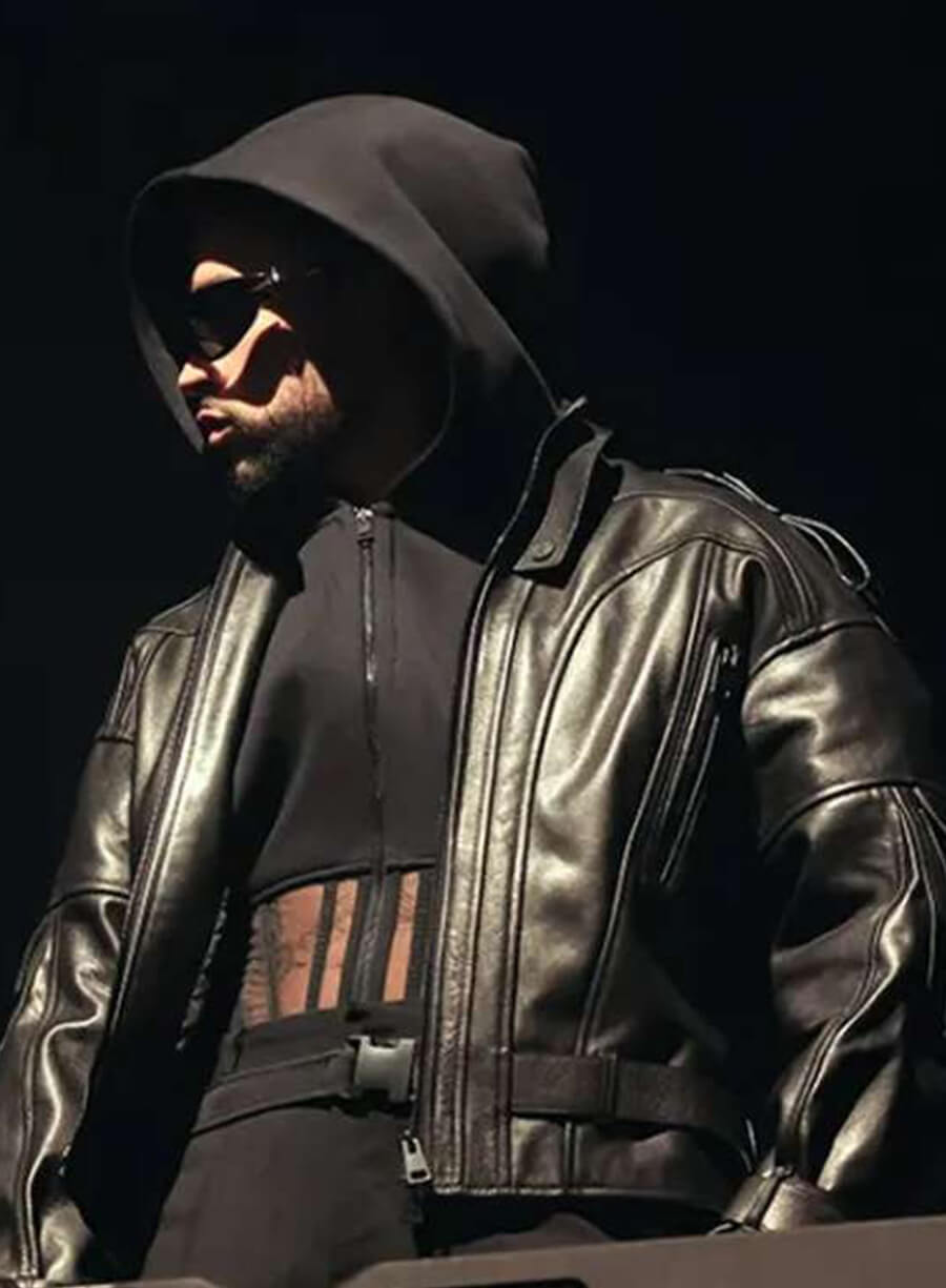 Harpoon Bad Bunny Arts Festival Inspired Black Leather Jacket
