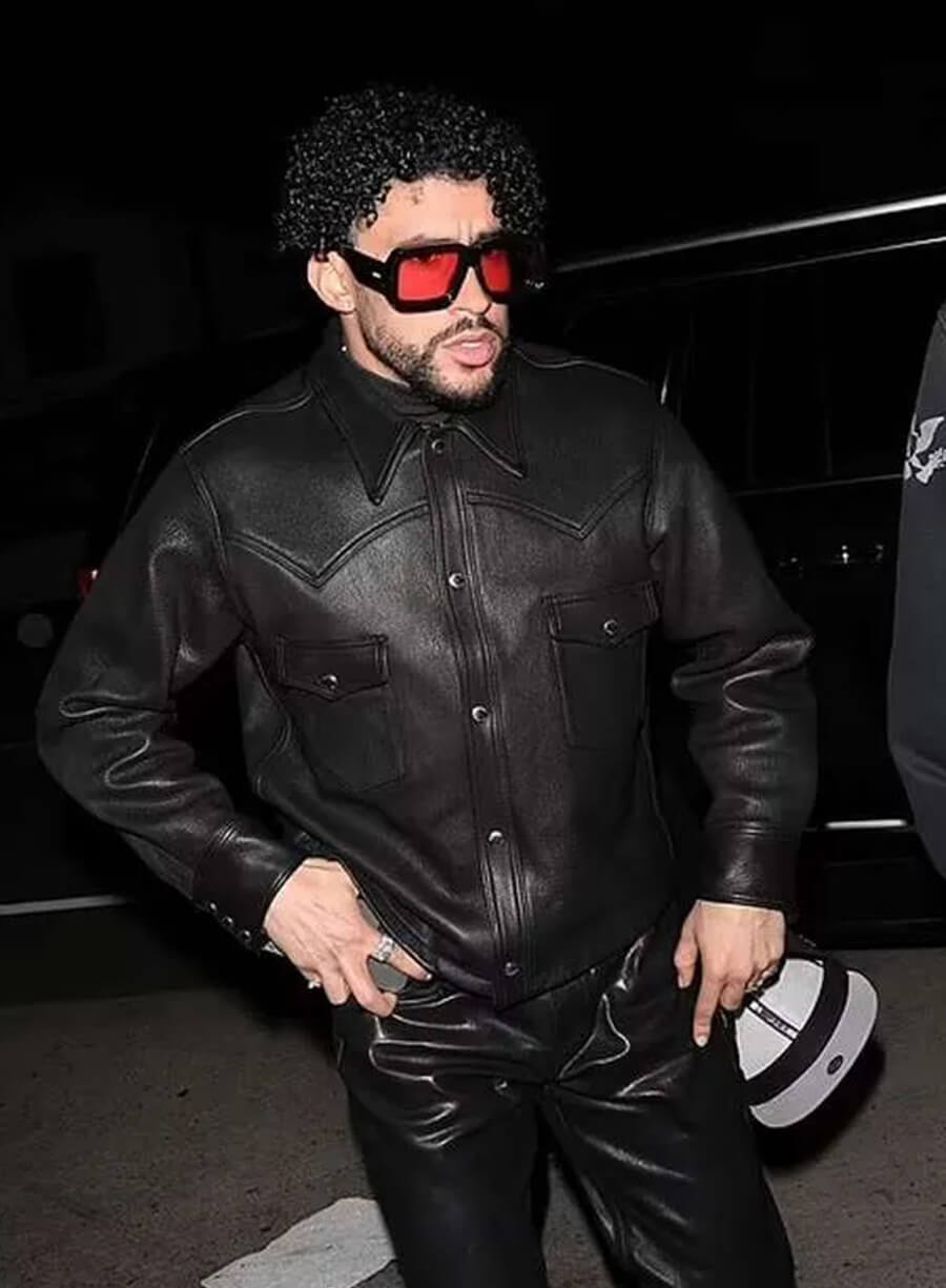 Harpoon Bad Bunny Inspired Black Leather Jacket
