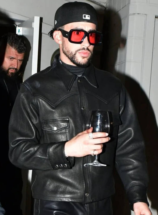 Harpoon Bad Bunny Inspired Black Leather Jacket