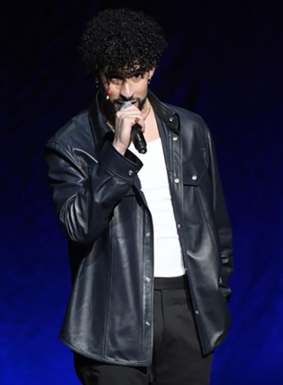 Harpoon Bad Bunny Inspired Black Real Leather Leather Jacket