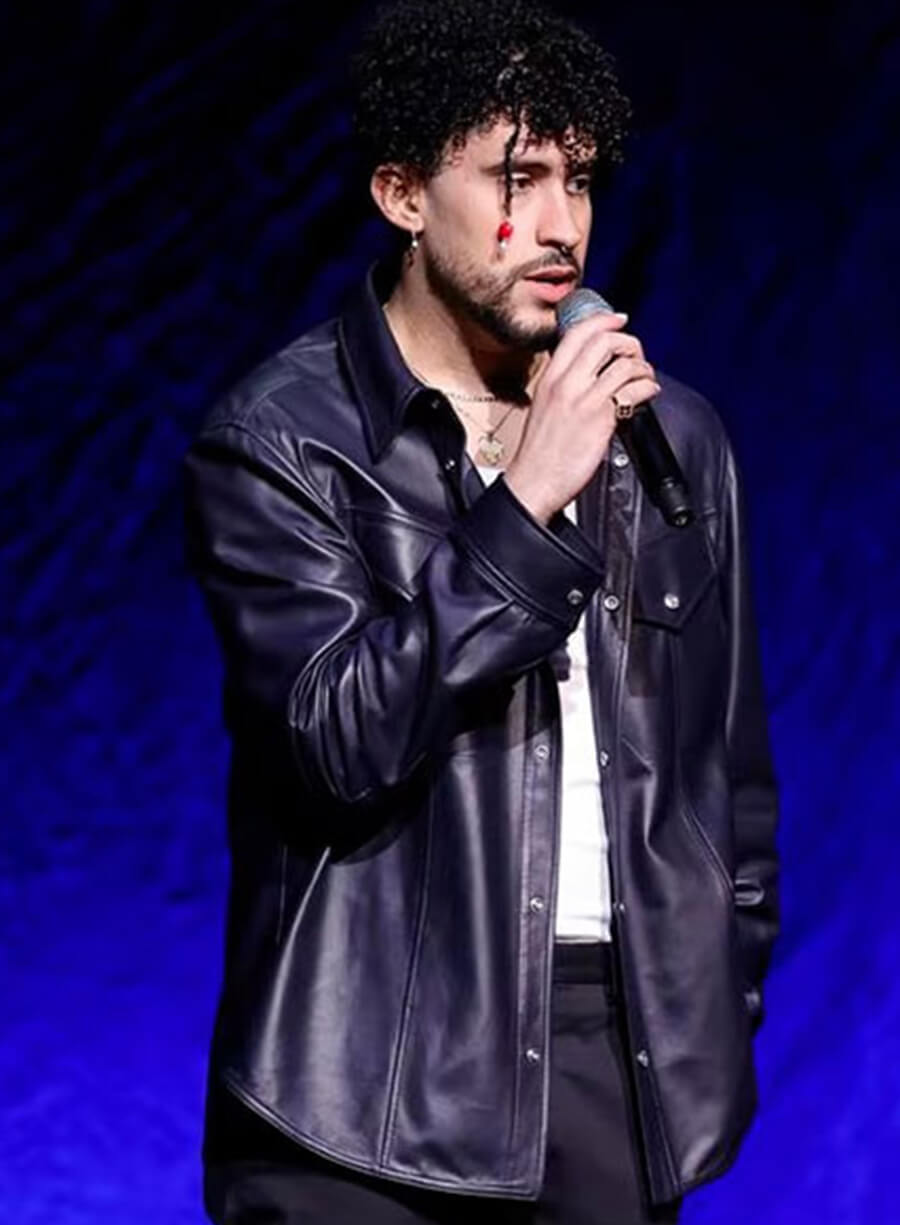 Harpoon Bad Bunny Inspired Black Real Leather Leather Jacket