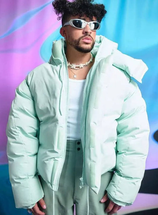 Harpoon Bad Bunny Puffer Inspired Mint Color Hooded Jacket