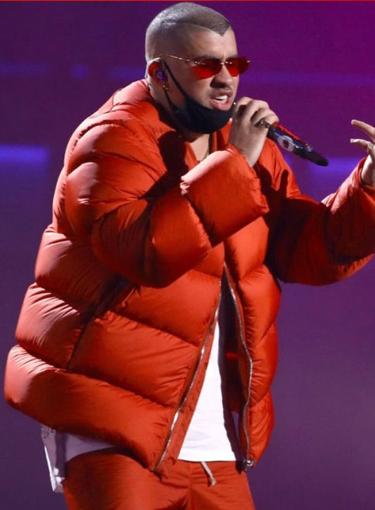 Harpoon Bad Bunny Puffer Inspired Red Leather Jacket