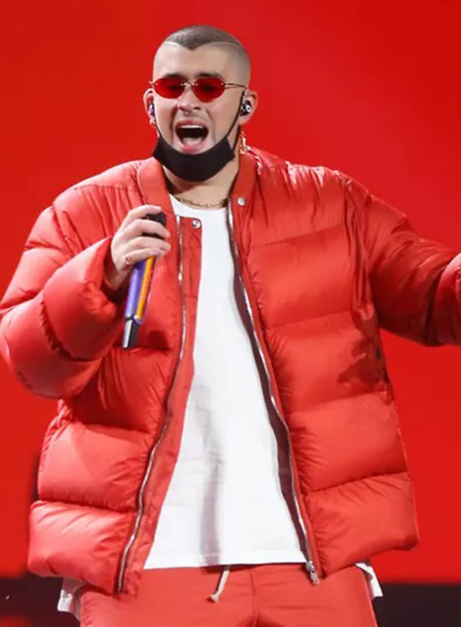 Harpoon Bad Bunny Puffer Inspired Red Leather Jacket
