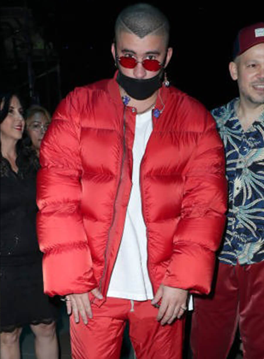 Harpoon Bad Bunny Puffer Inspired Red Leather Jacket