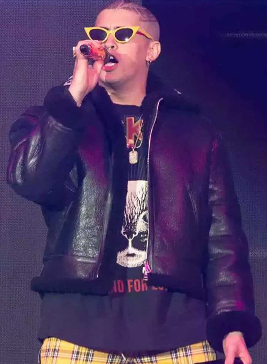 Harpoon Bad Bunny Shearling Inspired Black Leather Jacket