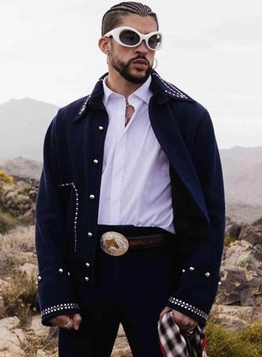 Harpoon Bad Bunny Where She Goes Inspired Blue Leather Jacket
