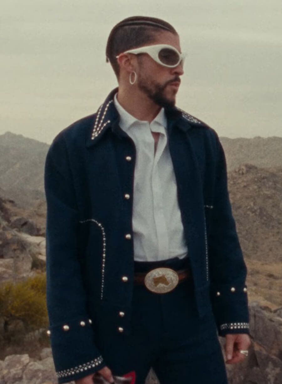 Harpoon Bad Bunny Where She Goes Inspired Blue Leather Jacket