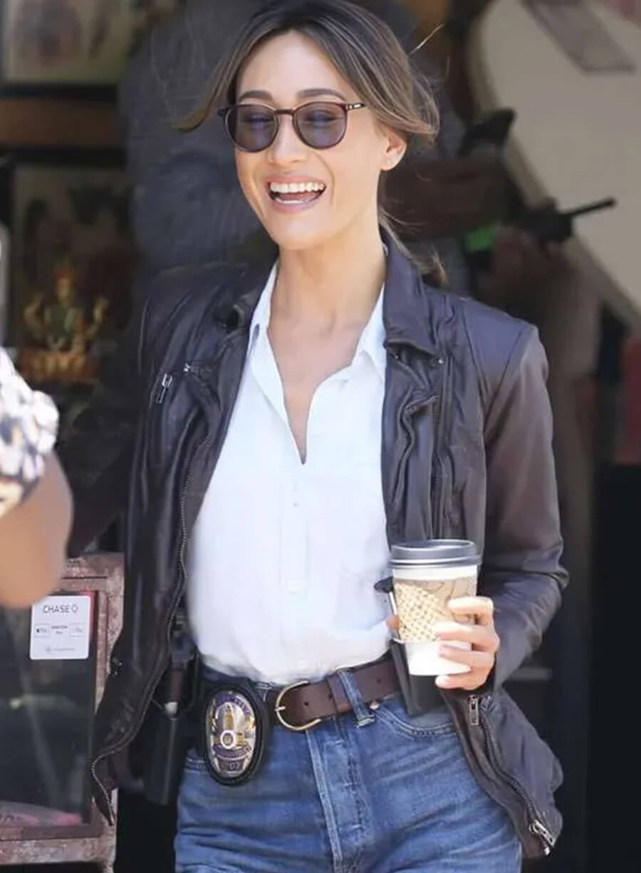 Harpoon Maggie Q Inspired Black Leather Jacket - Ballard S01 Style