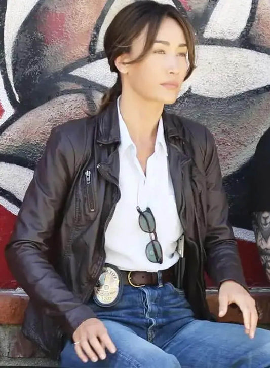 Harpoon Maggie Q Inspired Black Leather Jacket - Ballard S01 Style