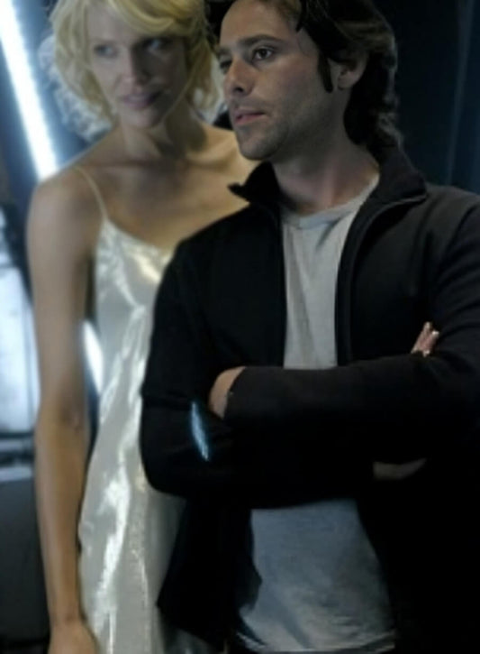 Harpoon James Callis Inspired Black Fabric Leather Jacket - Battlestar Galactia Style
