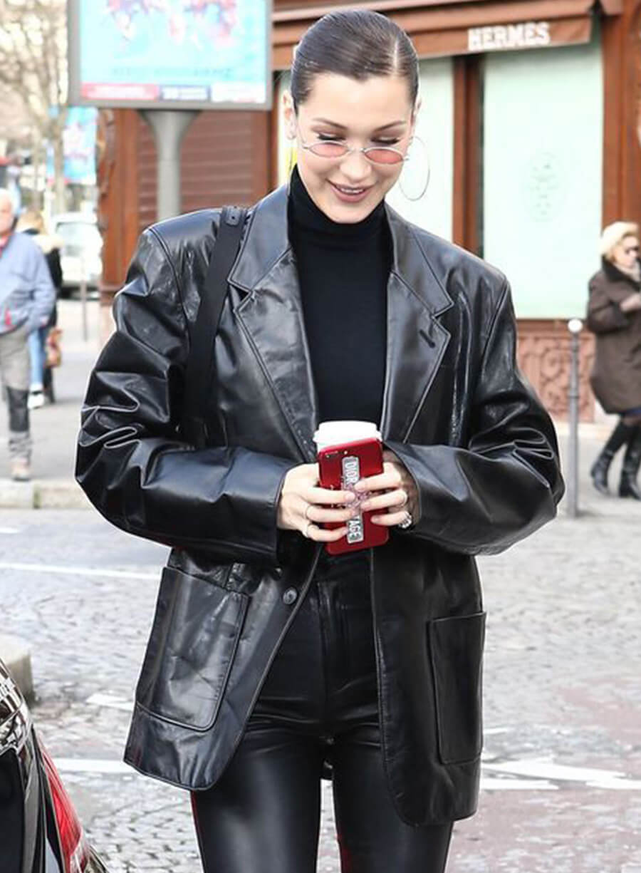 Harpoon Bella Hadid Blazer Inspired Black Leather Jacket