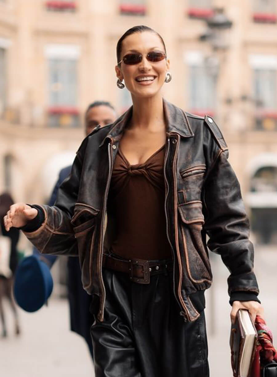Harpoon Bella Hadid Vintage Inspired Black Leather Jacket