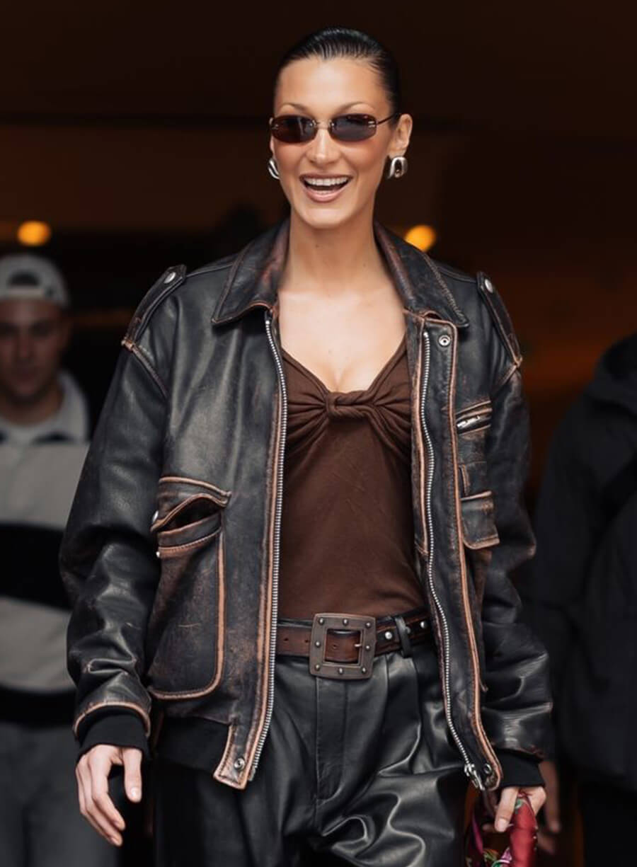 Harpoon Bella Hadid Vintage Inspired Black Leather Jacket