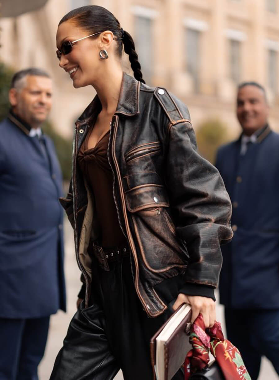 Harpoon Bella Hadid Vintage Inspired Black Leather Jacket