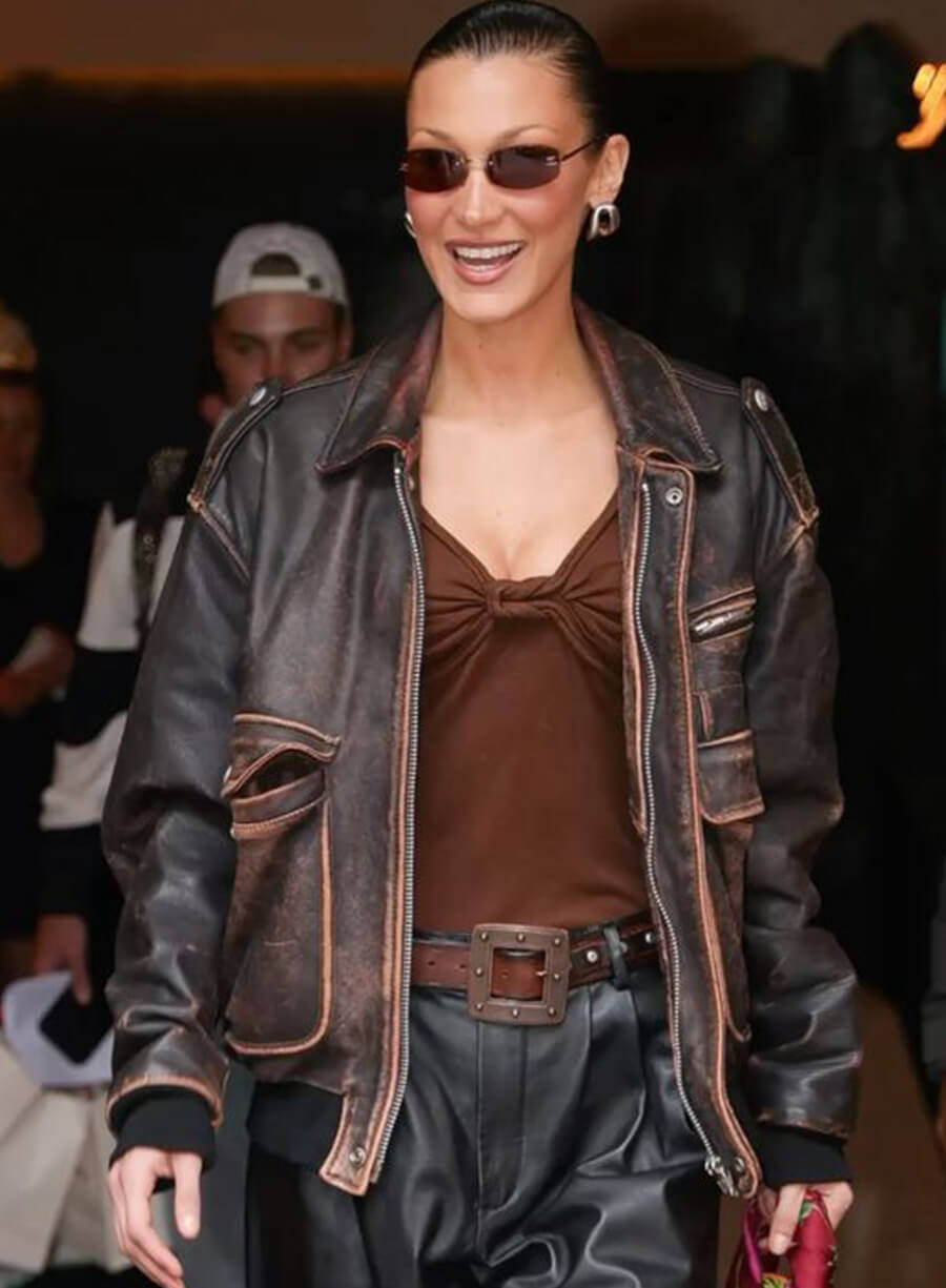 Harpoon Bella Hadid Vintage Inspired Black Leather Jacket